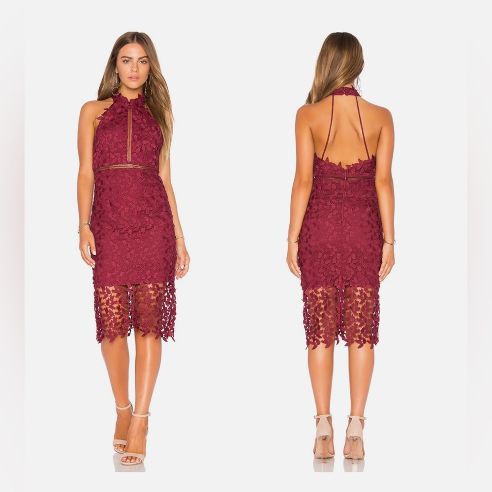 BARDOT Gemma Halter Lace Sheath Midi Dress Size 6
